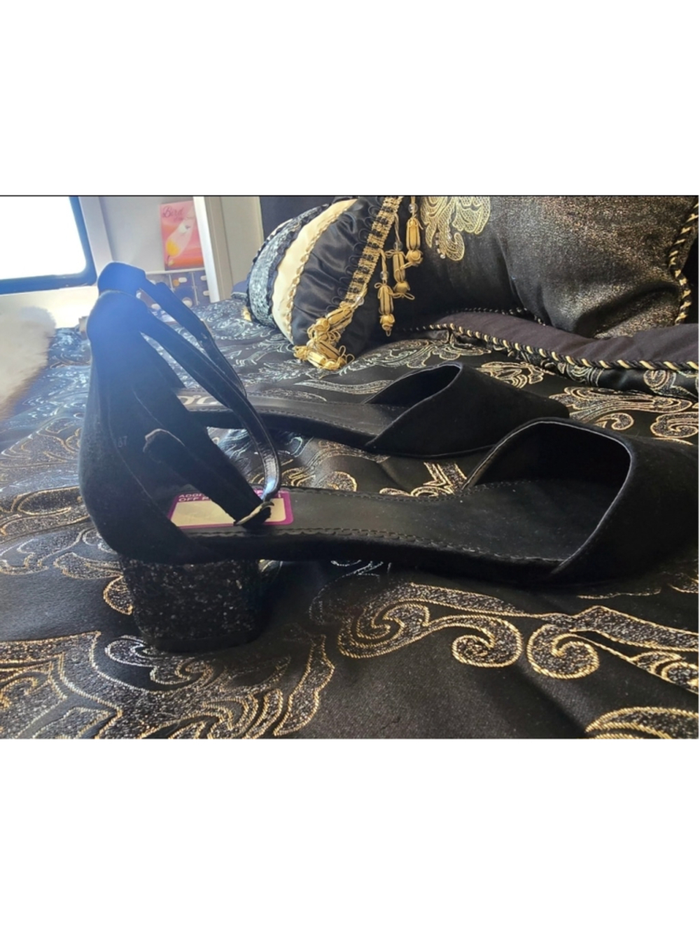 JG Black Velour Glitter Heel shoe size 9 NEW - Picture 7 of 7